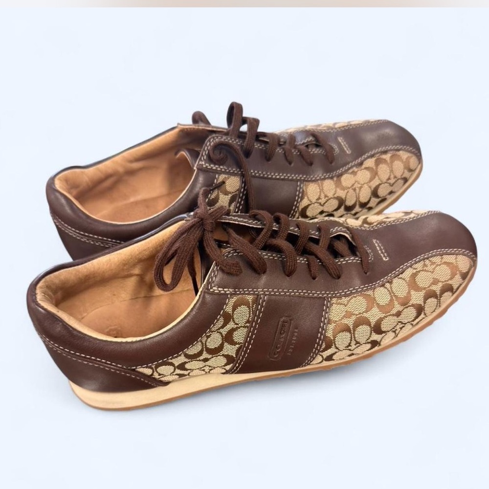 Coach Brown and Tan Signature Canvas Sneakers - Picture 2 of 6